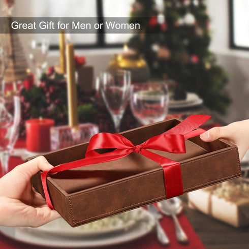 SITHON Valet Tray Desk Organizer, PU Leather Catchall Tray Bedside Vanity Tray Nightstand Caddy Coin Box Key Jewelry Storage Organizer, Brown