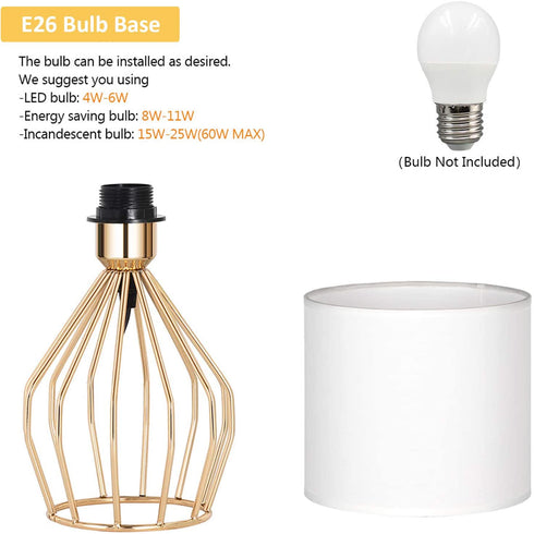 HAITRAL Gold Table Lamp - Modern Style Desk Lamp with Hollowed Out Base Linen Fabric Shade, Small Golden Bedside Lamp for Bedrooms, Living Room