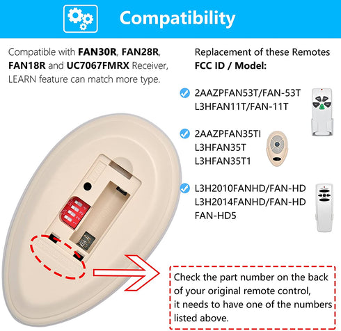 35T1 Ceiling Fan Remote Control Replacement for Harbor Breeze Allen Roth, 303.9MHz, 3-Speed, Light Dimmer, Learn Key, Replace FAN-53T FAN-11T L3HFAN35T1 FAN-35T1 L3HFAN35T FAN-35T (Remote Only)