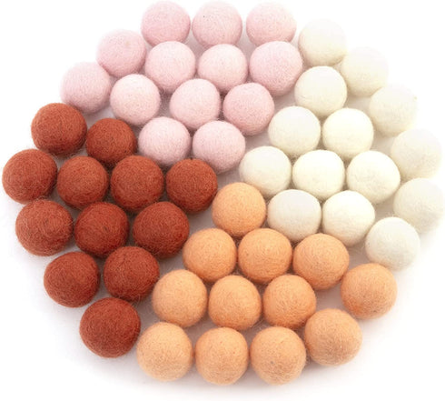 Glaciart One Wool Felt Balls, Rainbow Felt Balls (50 Pieces) 2.5 Centimeters 1 Inch, Handmade Felted 4 Blush Colors (Blush, Light Blush, White and Copper) - Bulk Small Puff for Felting and Garland