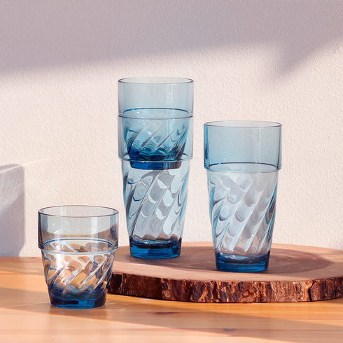 Cupture Bistro Unbreakable Drinking Glasses, 20 oz / 12 oz, 4 Pack (Misty Blue)