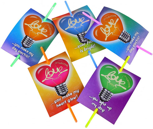 48PACK Valentines Day Gift Cards with 48 Glow Sticks for Kids, Glow in The Dark for Valentines Party Favors, Valentines Greeting Cards, Valentine Classroom Exchange Cards for Boys Girls.