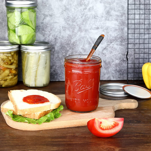 Pack of 6 Glass Mason Jars with Lids and Bands 16oz Wide Mouth Ball Mason Jars for Jam Making, Pickled Vegetables, Candied Fruit, Homemade Preserves, Kitchen Storage (16 oz)