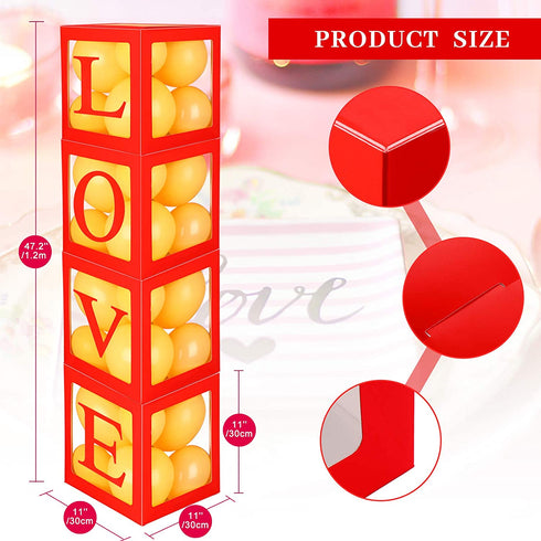 4 Pieces Love Balloons Boxes Valentines Day Transparent Balloon Box with 16 Love Letters, Balloon Party Decorations for Wedding Valentines Day Engagement Bride Shower