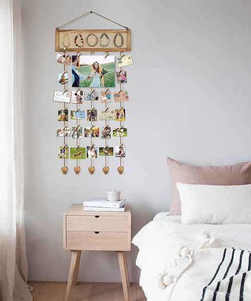 Bulletin Board Wall Decor Picture Frames Collage Hanging Photo Display Multi Pictures Organizer Wood Cork Board Photo Frame with 30 Clips and 6 Pushpins for Room Carbonized Black