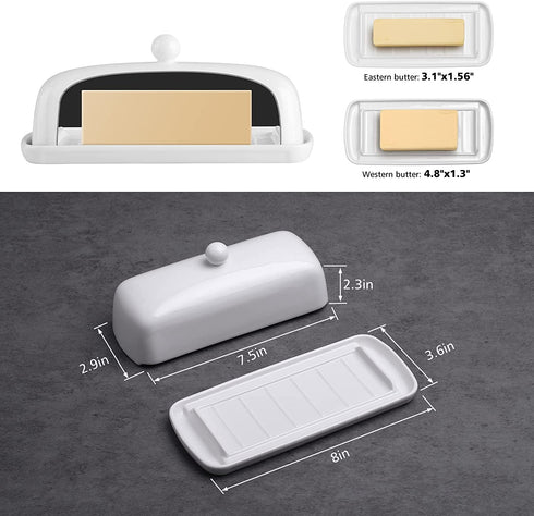Nucookery White Porcelain Butter Dish - Clean Table Design - Ceramic Butter Dish with Lid for Countertop with Raised Non-Slip Strip - Holds 1 Standard Butter Stick - Easy to Clean & Dishwasher Safe