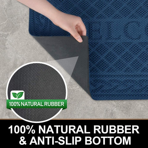 Mibao Durable Door Mat, Heavy Duty Rubber Doormats, Welcome Mats, Indoor Outdoor, Non-Slip, Easy Clean, Absorb Water, Low-Profile Mats for Entry, Patio, Garage, Entrance Way (18×30, Blue)