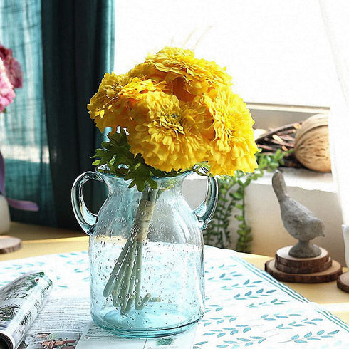 MDLUU Seeded Glass Vase 7" Tall, Double Ear Flower Vase, Handblown Vase Clear, Decorative Vase for Dining Room, Bedroom, Bathroom, Mantel