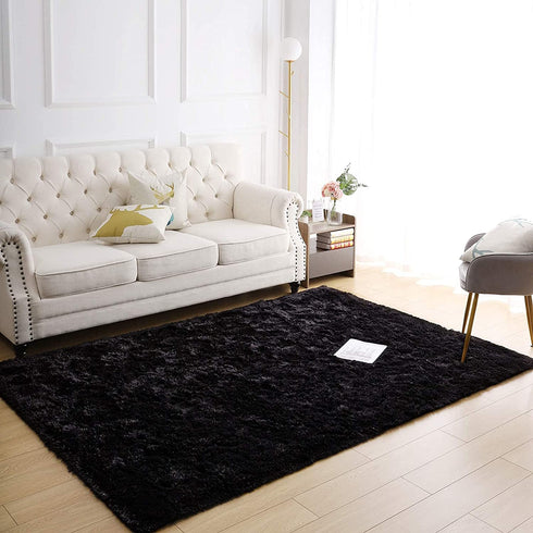 Wondo Ultra Soft Black Area Rug Shag Fluffy Rug for Bedroom Living Room, 3'X5' Modern Fuzzy & Shaggy Plush Carpet for Girls Room Boys Nursery Kids Playroom Home Decoration Floor Rugs, 3X5ft