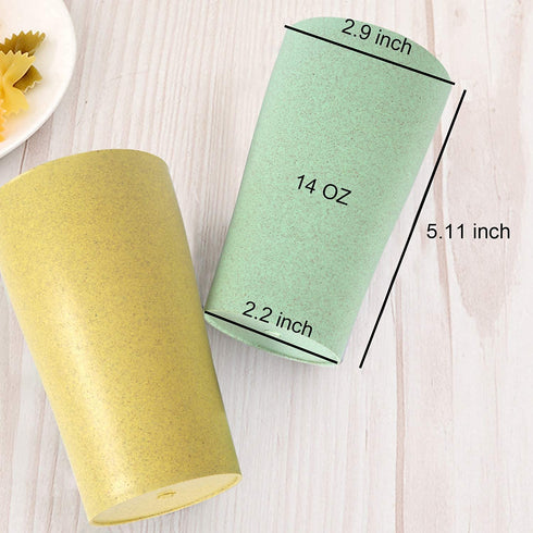 Shopwithgreen 6 PCS Unbreakable Reusable Drinking Cups (14 OZ), Tea Juice Coffee Cup Pack Wheat Straw Healthy Tumbler Set 6-Multicolor, Non-Toxic BPA Free Dishwasher Safe