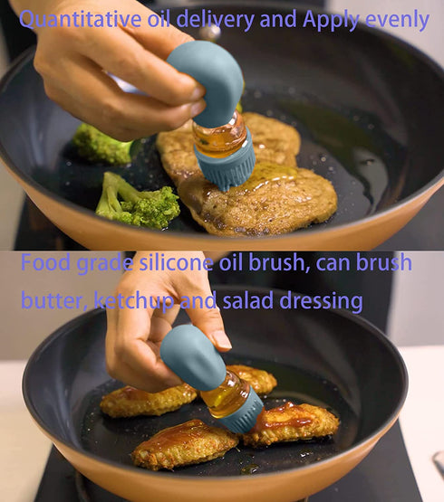 HOFORIFE Glass Kitchen Olive Oil Bottle With Silicone Brush For Cooking, Oil Measuring Container Dispenser And Silicone Dropper Vinegar Turkey BBQ Grill Frying Baking Kitchenaid Pastry Brush?Blue)€¦
