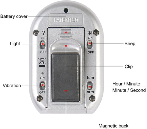 ZYQY x-wlang 3-in-1 Alerts timer 1013 with vibration ,beep and flash.(kitchen timer ,medical timer,therapeutic timer), silver