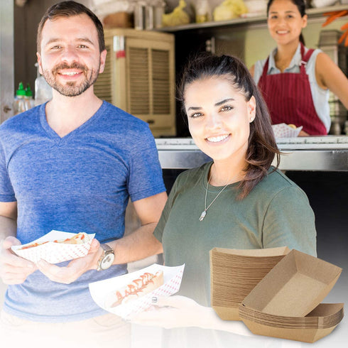 Eupako Paper Food Trays 3 Lb Capacity Disposable Kraft Paper Food Serving Tray Grease Resistant Boat (Brown, 100 Pack)