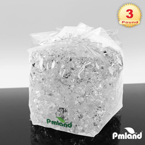 PMLAND Clear Acrylic Ice Rocks Crystals Gems - 1 Inch Length 3 lbs Bulk Bag for Vase Filler Table Scatter Party Wedding Arts Crafts Decoration Display Idea