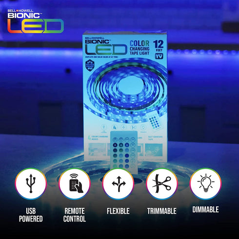 Bionic LED Tape Light by Bell+Howell LED Strip Light Color Changing Light in 16 Colors, 4 Modes with Remote Control - Backlight RGB String / LED Lights for Bedroom, Living Room, Kitchen As Seen On TV