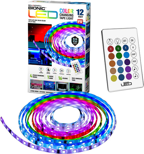 Bionic LED Tape Light by Bell+Howell LED Strip Light Color Changing Light in 16 Colors, 4 Modes with Remote Control - Backlight RGB String / LED Lights for Bedroom, Living Room, Kitchen As Seen On TV