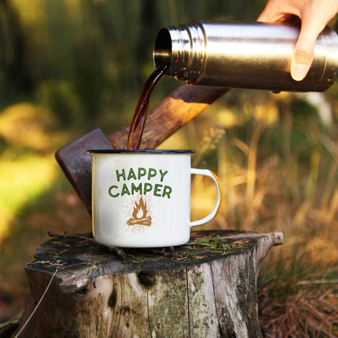 Enamel Camping Mug Travel Cup - Morning Coffee Mug, 16oz (455ml) Larger Than The Competition - Eco Friendly, Tin Cup Campfire Mug For Outdoors, Zero Plastic Wanderlust Travel Cup For The Happy Camper!