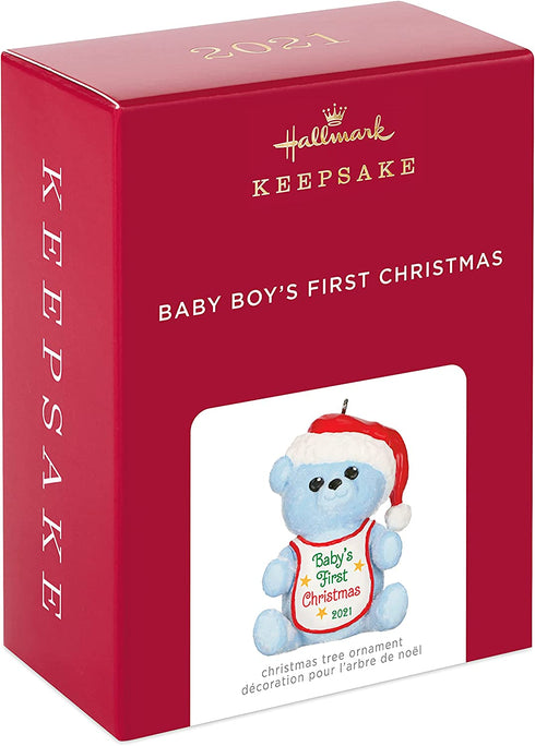 Hallmark Keepsake Christmas Ornament, Year Dated 2021, Baby Boy's First Christmas Blue Bear