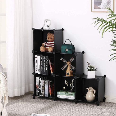 ANWBROAD Cube Storage Organizer 6-Cube Closet Organizers and Storage DIY Modular Plastic Closet Cabinet Book Shelf Cubes Organizer Storage Shelving for Home Bedroom Office Living Room Black ULCS006B