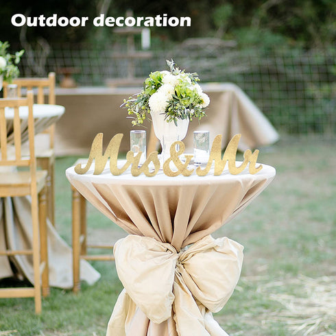Mr Mrs Sign for Wedding Table,Mr and Mrs Wooden Letters,Large Mr. & Mrs.Party Decoration Items,Head Table Wedding Wood Letter,Just Married Sign Anniversary Party Valentine's Day Vintage Decor (Golden)