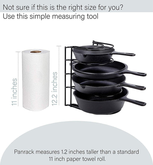 Heavy Duty Pan Organizer, 5 Tier Rack - Holds up to 50 LB - For Cast Iron Skillets, Griddles and Shallow Pots - Durable Steel Construction - Space Saving Kitchen Cabinet Storage - No Assembly Required