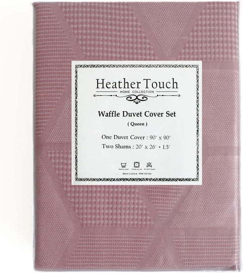 Heather Touch Waffle Duvet Cover Set Queen Size for Spring 3pcs Warm Textured Geometric Cotton Blend Comforter Cover Decorative Soft Bedding Set 90x90inches