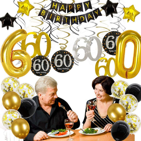 60th Birthday Decorations For Men -Happy Birthday Banner 60 Birthday Balloons Birthday Party Balloon Numbers