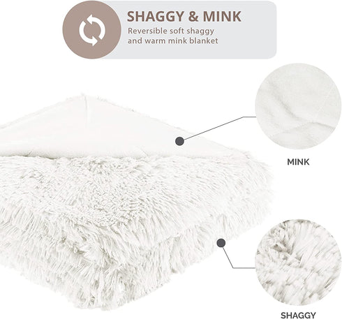 Hyde Lane White Fluffy Throw Blanket for Couch ?2 Way Reversible Ultra Soft Long Faux Fur Fuzzy Plush Blankets for Home?As A Gift for Women -50x60 Ivory