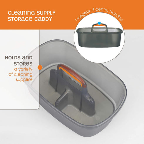 Casabella Cleaning Handle Bucket, Rectangular Storage Caddy, Graphite, 1.85 gallons (7 liters), Gray and Orange