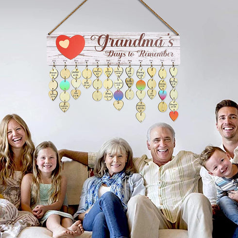 Mothers Day Gifts for Grandma, Wooden Birthday Calendar Board, Grandma's Birthday Reminder Tracker Plaque, Mother's Day Gift for Nana Grandparents from Grandkids