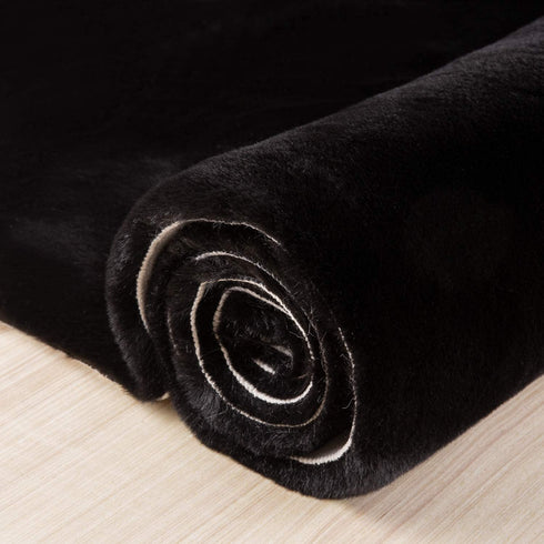 Ashler HOME DECO Ultra Soft Faux Rabbit Fur Chair Couch Cover Area Rug for Bedroom Floor Sofa Living Room Black Round 3 x 3 Feet