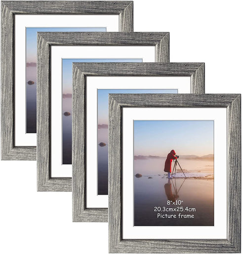 Edenseelake 8x10 Picture Frame Set of 4, Rustic Photo Frame for Tabletop or Wall Decoration, Grey