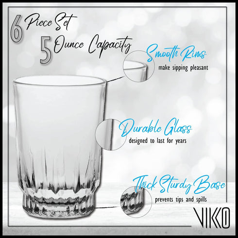 Vikko 9 Ounce Drinking Glasses: Highball Kitchen Glassware - For Orange Juice, Water, Soda, etc. -Thick and Durable - Sculpted Lines Design - Dishwasher Safe Set of 12 Crystal Clear Glass Cups