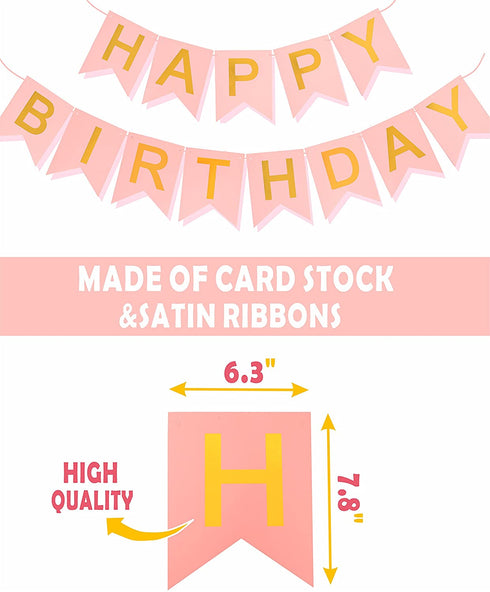 Princess Birthday Decoration | Princess Birthday Banner | Pink Happy Birthday Banner | Pink and Gold Birthday Party Decorations | Princess & Flower shape birthday party banner | Princess Home & Cab s