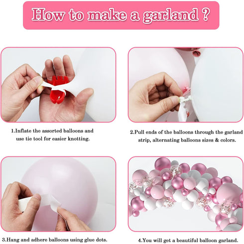 Honinda Pastel Pink Balloons Arch Garland Kit, 104 PCS Pink White Metallic Pink Rose Gold Confetti Latex Balloons for Baby Girl Shower Decorations Birthday Wedding Anniversary Bachelorette Party Background Decorations