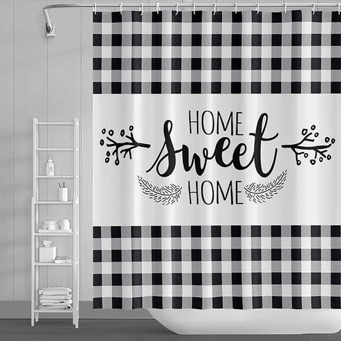 Farmhouse Buffalo Plaid Shower Curtain Black White Checked with Home Sweet Home Rustic Country Bathroom Curtain 72x72 Inch Polyester Fabric Decor