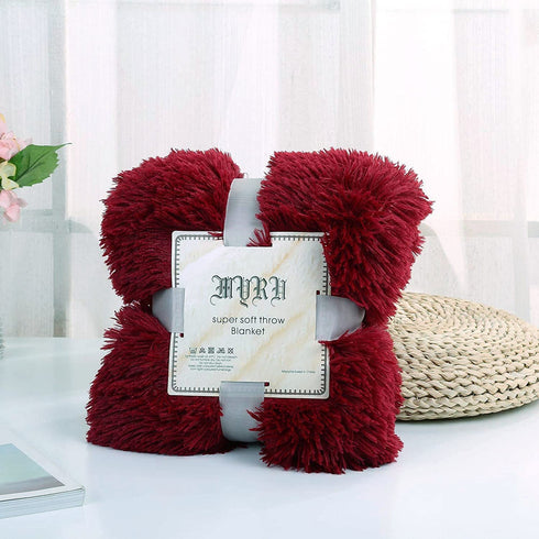 MYRU Plush Super Soft Blanket Bedding Sofa Cover Furry Fuzzy Fur Warm Throw Qulit Cozy Couch Blanket for Winter (51"x 63", Wine Burgundy Red)