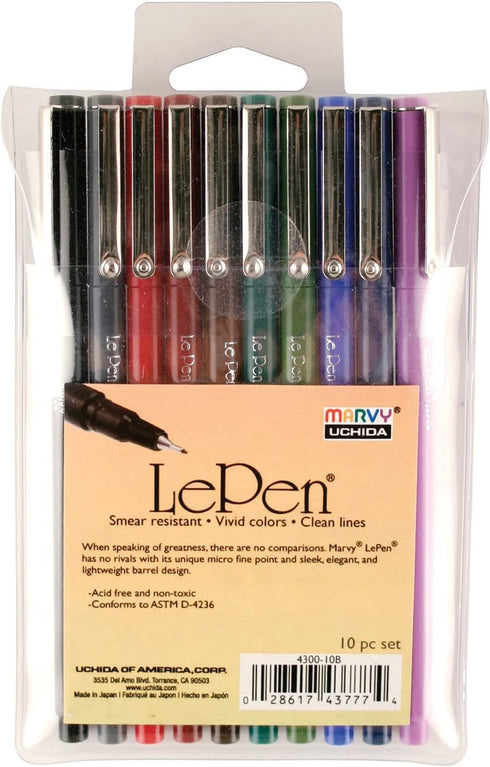 Uchida of America 10-Piece 0.3 Point Size Le Drawing Pen Set Art Supplies, Paquete de 1, Dark
