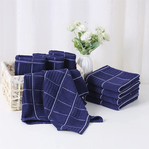 Glynniss Kitchen Towels and Dishcloths Set, Four Kitchen Dish Towels 16x26 Inches, Four Absorbent Dish Cloths for Washing Dishes 12x12 Inches, Cleaning and Drying for Everyday Use Pack of 8 (Blue)