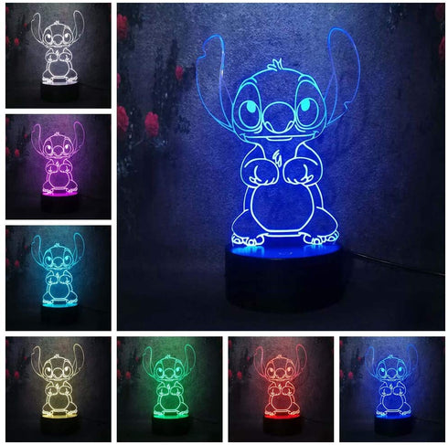 Yan-tech Cute Cartoon lilo Stitch 3D Visual Night Light 16 Colors Remote Control Touch Sensor USB Base Charge AA Battery Powered Baby Room Bedroom Table Light Kids Christmas Gift Deco