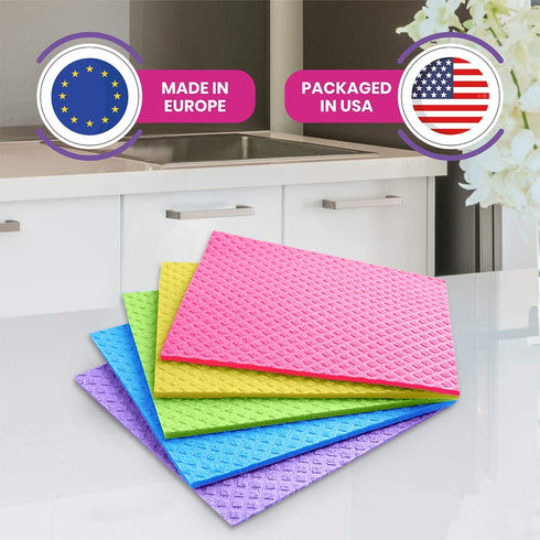 Pink Rhino Labs Swedish Dish Cloths - Reusable, Absorbent Cleaning Cloths for Home, Kitchen and Auto - Eco-friendly - Made in EU & Packaged in USA - Assorted
