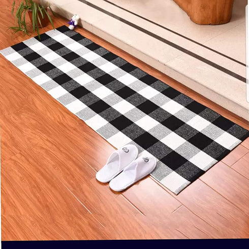 Breezsisan Black and White Layering Doormat Rug 2x4.3 ft. Cotton Woven Buffalo Plaid Outdoor Indoor Runner Rug, Hand-Woven Washable Carpet for Front Porch, Kitchen, Farmhouse, Entryway
