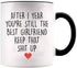YouNique Designs 1 Year Anniversary Coffee Mug for Girlfriend, 11 ounces, White, 1st Gift for Her