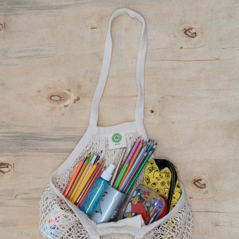 Organic Cotton Mesh Tote Bags Reusable Mesh Grocery Bags - Reusable Shopping Bags for Groceries - French Market Bag - Fish Net Farmers Market Bag - Mesh Produce, Vegetable & Grocery Bags (3 Bags)