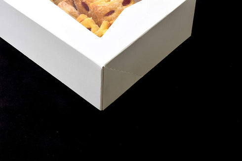 20 Pack - 8 Inch x 5 3/4 Inch x 2.5 Inch High Small, Auto pop-up, White Bakery Box with Window