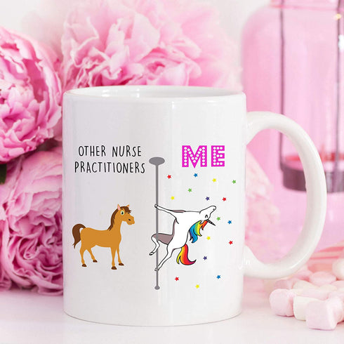 YouNique Designs Nurse Practitioner Mug, 11 Ounces, Unicorn Mug for Nurse Practitioner Graduation Gifts (White)