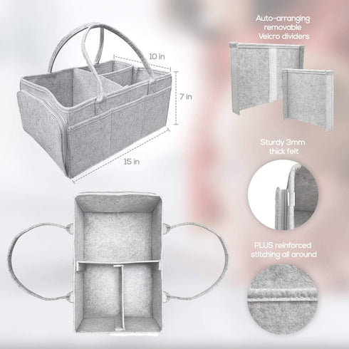 Diaper Caddy Organizer - Parenting Made Easy - Large Portable Diaper Organizer to Store All Baby™s Nursery Essentials To Go - Baby Diaper Caddy Organizer Bag With Zipper Pocket