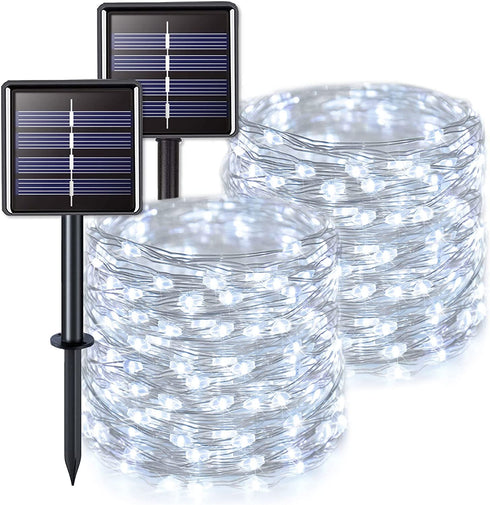 JMEXSUSS 2 Pack 200 LED Solar Fairy Lights Outdoor Waterproof, 66ft White Solar Lights with 8 Modes, Copper Wire Solar String Lights for Tree Garden Yard Patio Wedding Party Christmas Decoration