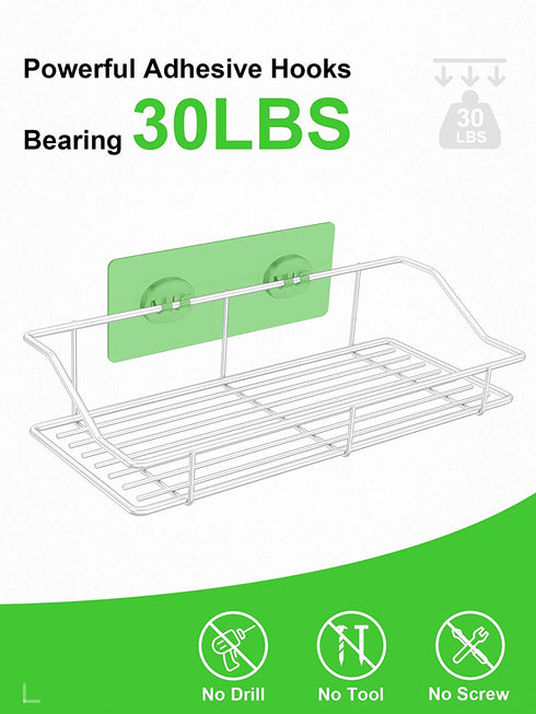SMARTAKE 2-Pack Shower Caddy, Adhesive Bathroom Shelf Wall Mounted, No Drilling Strong Shower Caddies Kitchen Racks - Stainless Steel Storage Organizers (9.9 Inches), White
