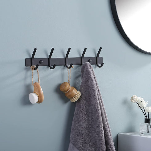 KES Wall Coat Hook Rack with 5 Robe Hooks Heavy Duty Towel Hanger Stainless Steel Matte Black, AH203H5-BK